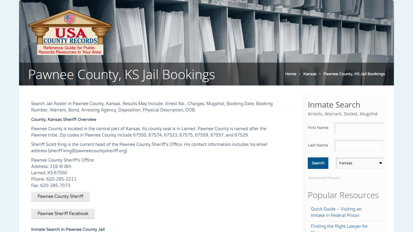 Pawnee County, KS Jail Bookings | Name Search